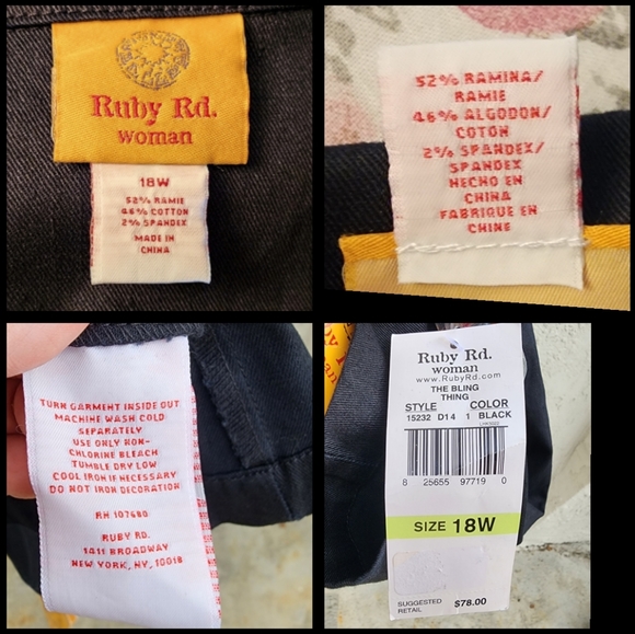 18W New $78 women RUBY RD. black denim embellished rhinestones paisley jacket - Picture 14 of 14